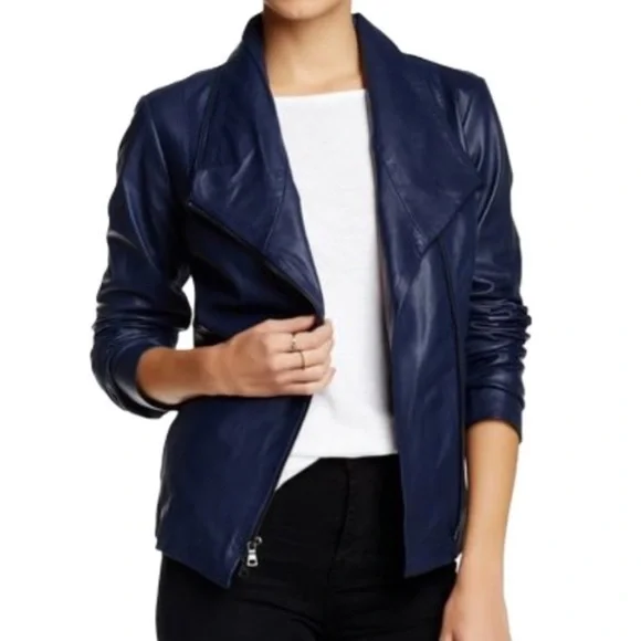 Vince Lambskin Leather Scuba Draped Moto Jacket - Picture 16 of 16